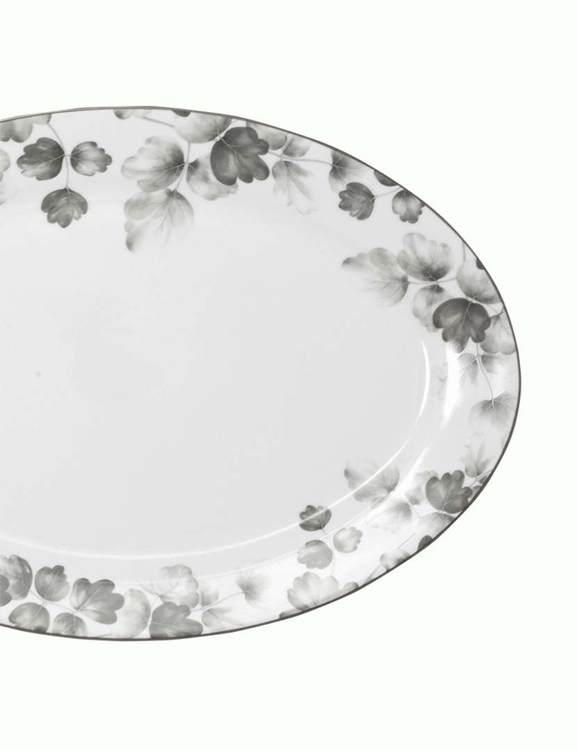 Prato Oval de Porcelana Foliage Cinzento