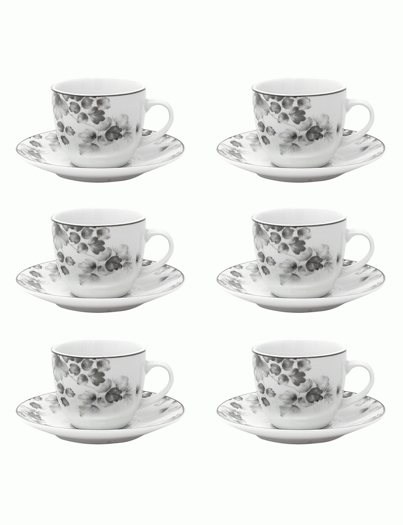 Conj. 6 Chávenas de Café Foliage Cinzento