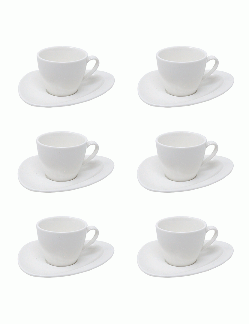 Conj. 6 Chávenas de Café e Pires de Porcelana Carrara Marfim
