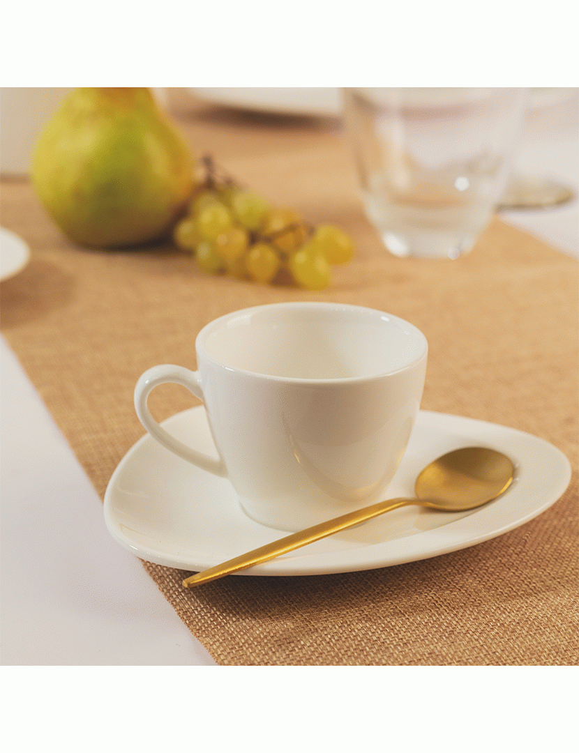 Conj. 6 Chávenas de Café e Pires de Porcelana Carrara Marfim