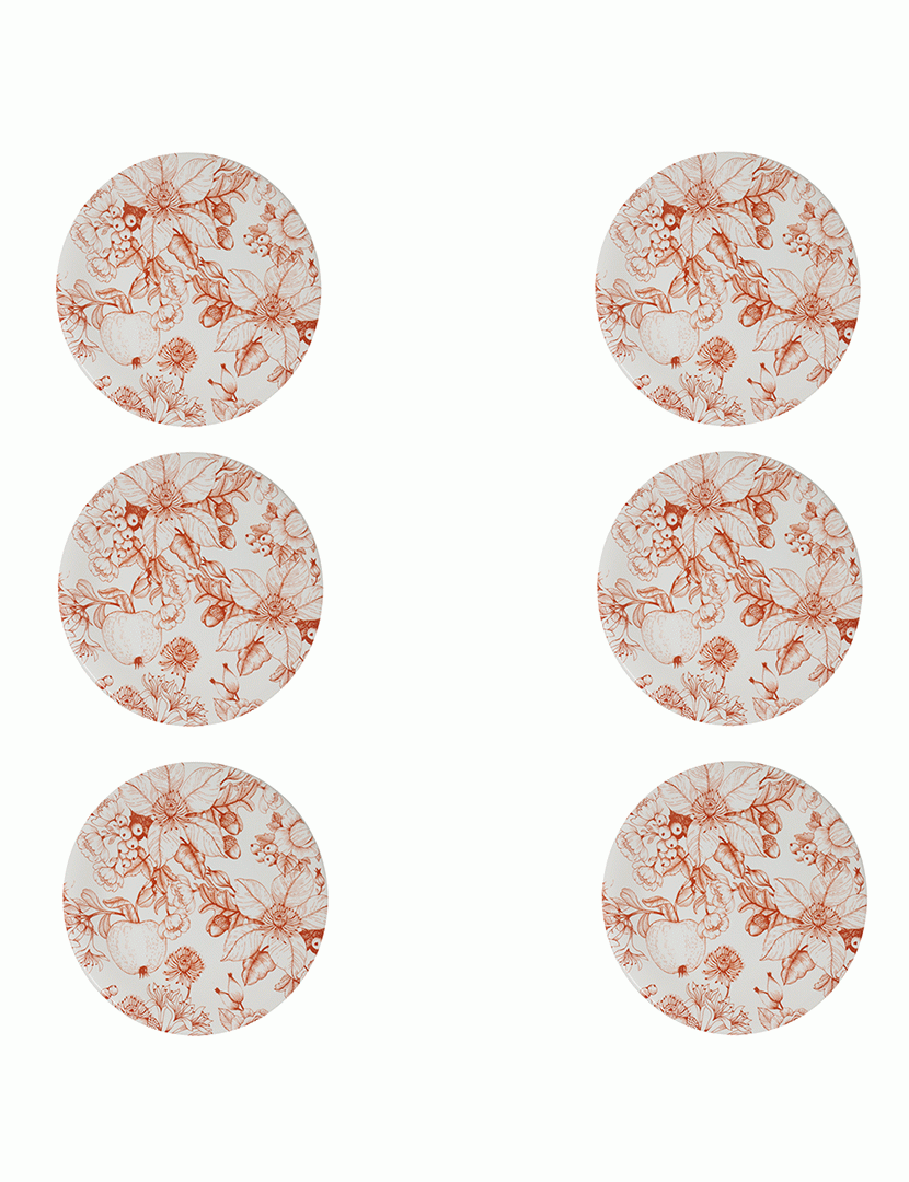 Conj. 6 Pratos de Cerâmica Jacquard Vermelho
