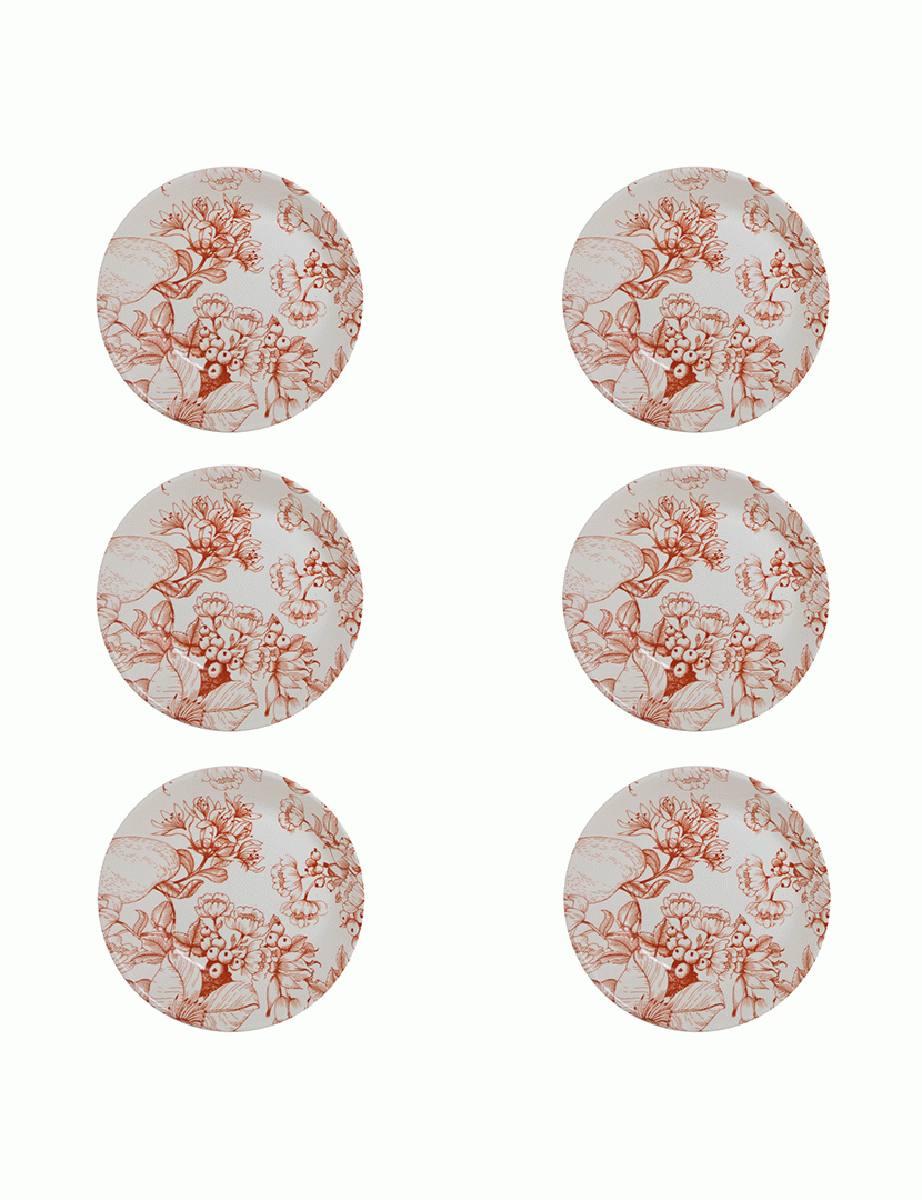 Conj. 6 Pratos de Sopa em Cerâmica Jacquard Vermelho
