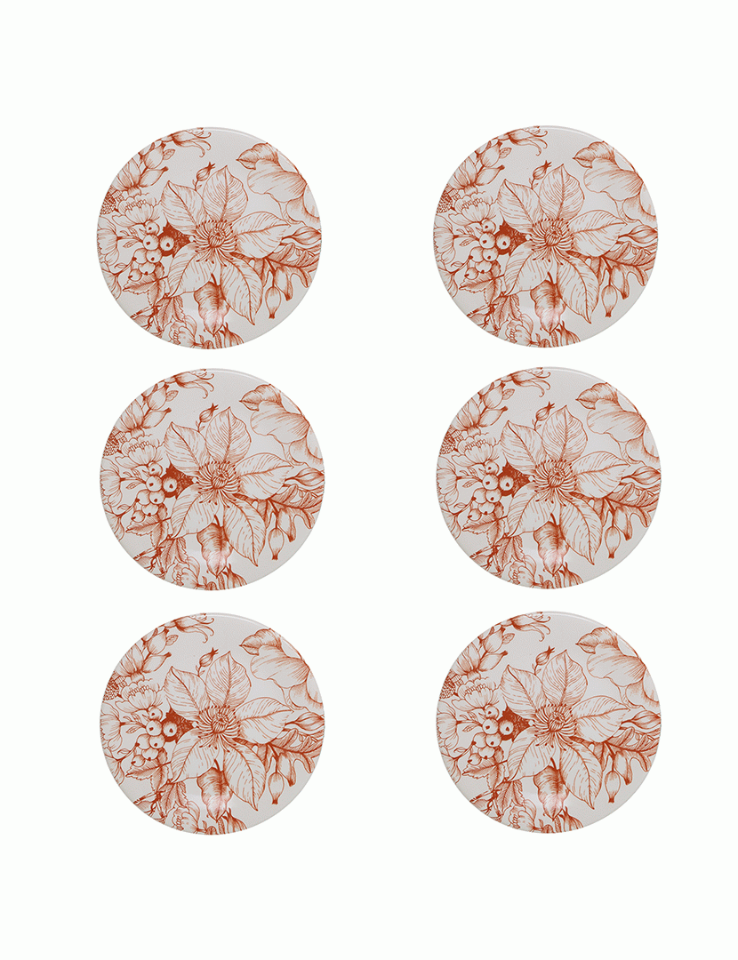 Conj. 6 Pratos de Sobremesa em Cerâmica Jacquard Vermelho