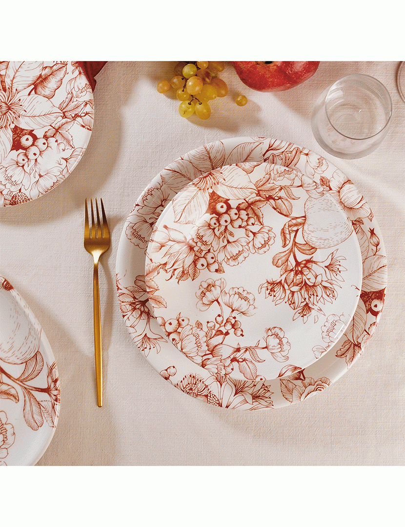 Conj. 6 Pratos de Sobremesa em Cerâmica Jacquard Vermelho