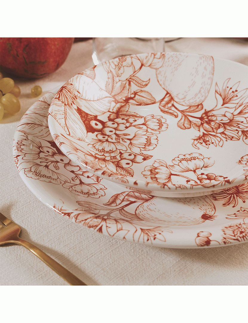 Conj. 6 Pratos de Sobremesa em Cerâmica Jacquard Vermelho