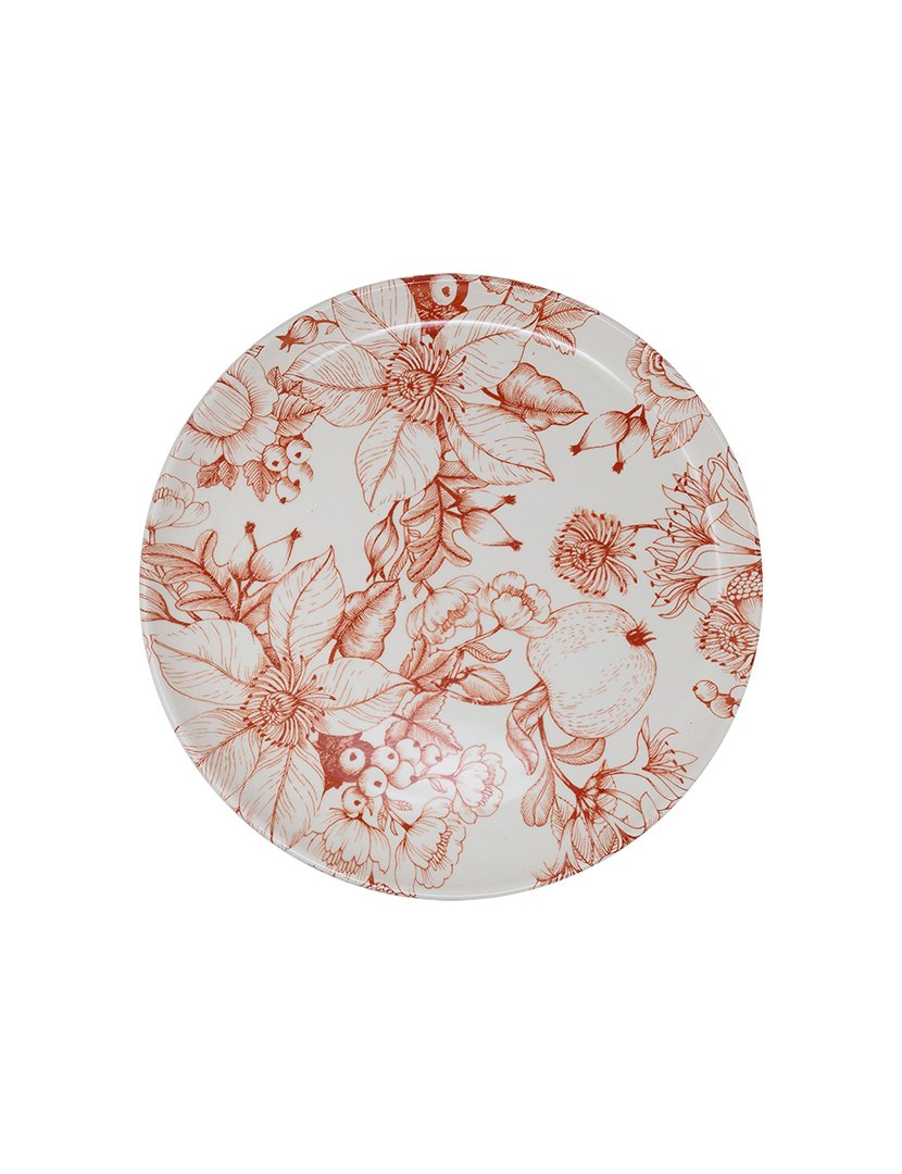 Prato Redondo em Cerâmica Jacquard Vermelho