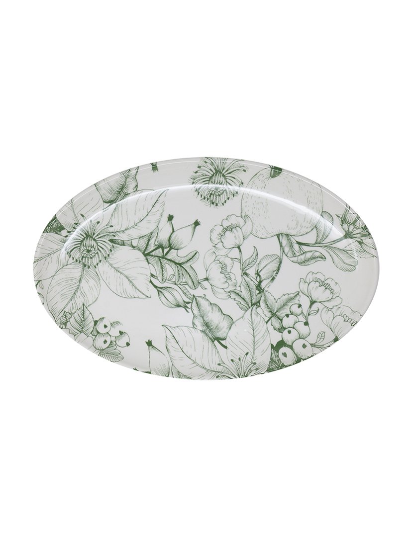 Prato Oval em Cerâmica Jacquard Verde