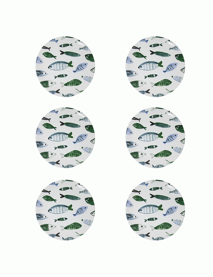 Conj. 6 Pratos de Sobremesa em Cerâmica Camogli