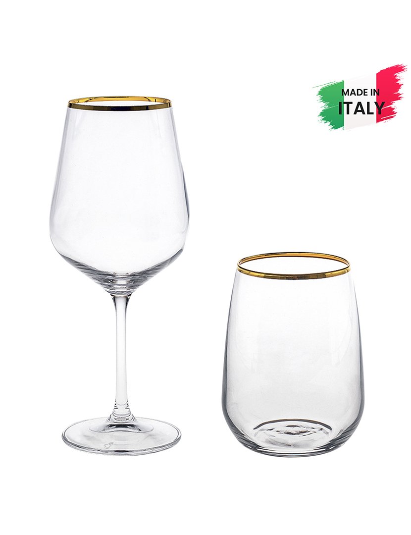 Conj. 12 peças Copo de Água + Cálice Vinho Artemisia Com Filo Dourado