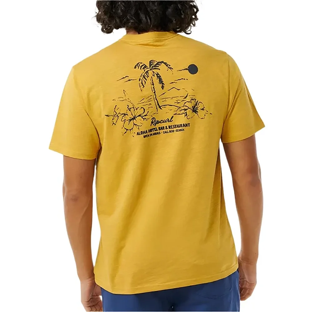 T-Shirt Aloha Hotel Paradise Masculino Amarelo