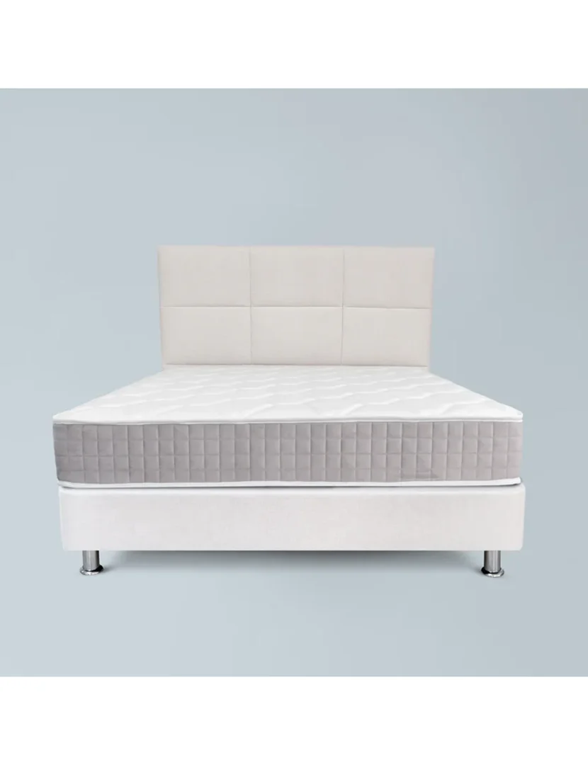 Nara White Bed Base with Metallic Feet + White Osaka Headboard + Kaizen Mattress 200x160