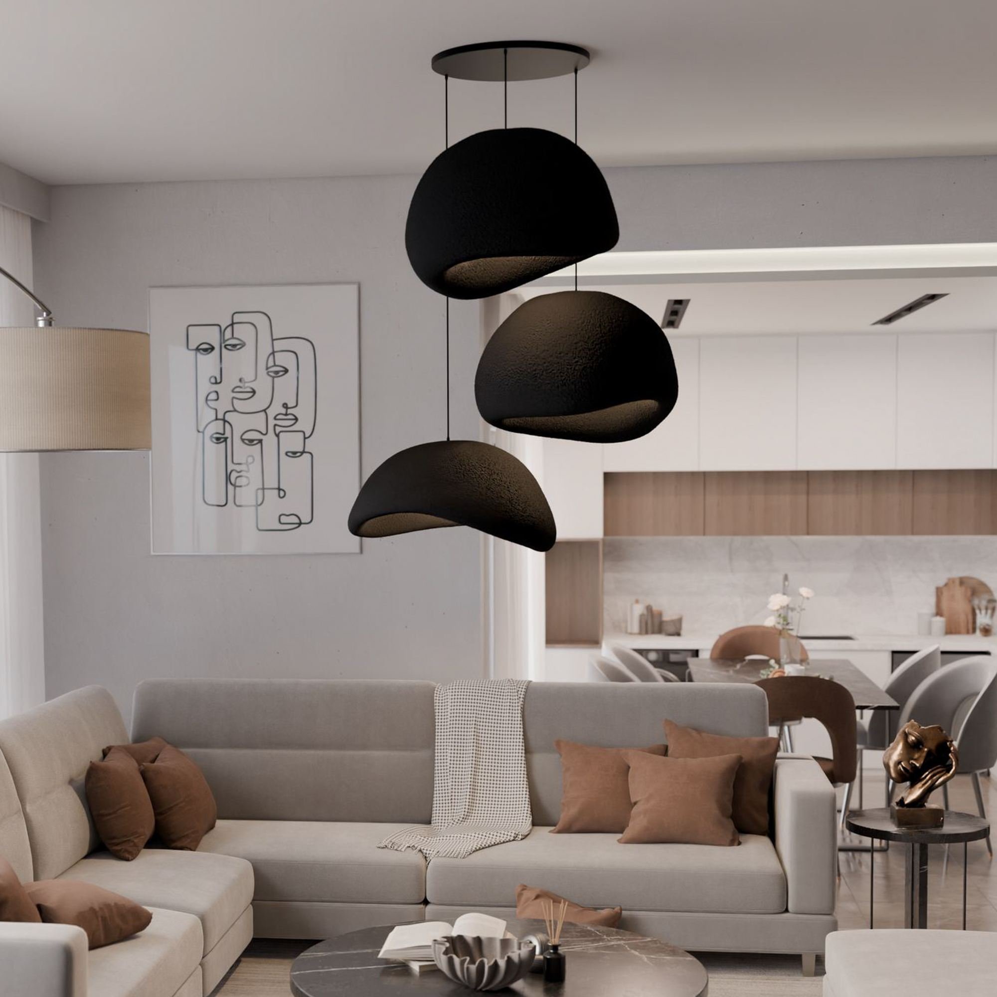 Candeeiro Teto Wabi Sabi Kanso Beams Preto