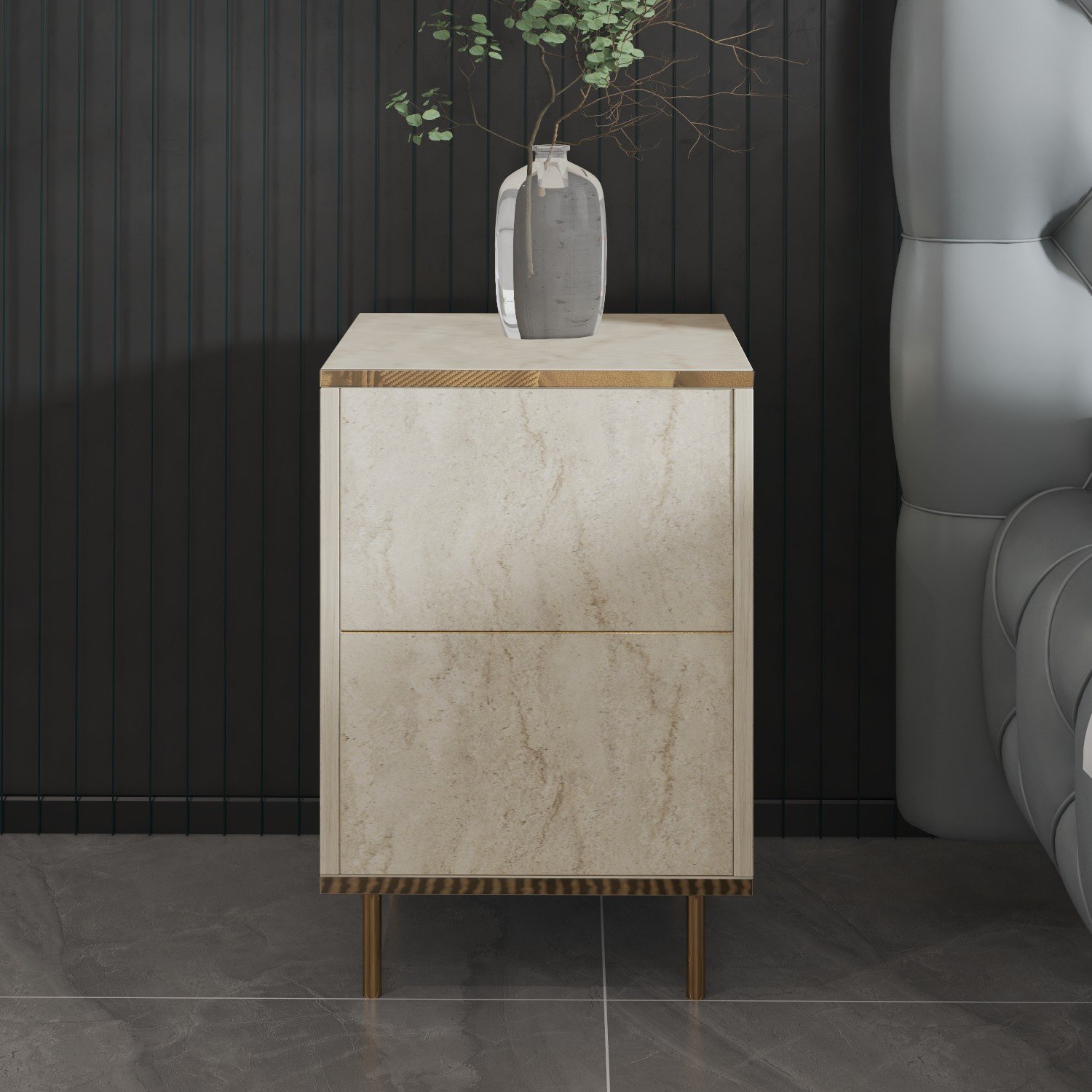 Mesa Cabeceira Imaj Travertine Dourado