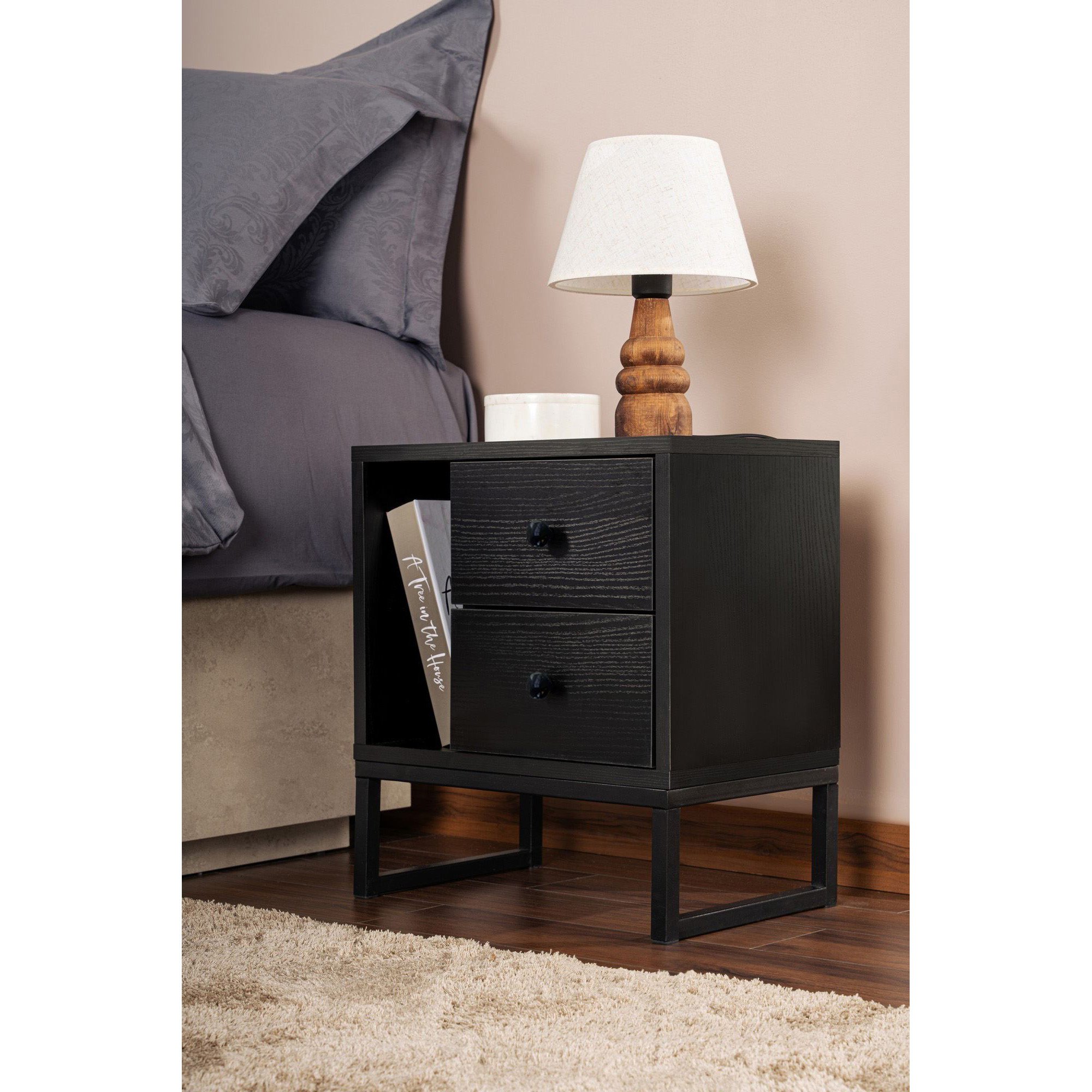 Mesa Cabeceira Glimmer Wood Preto