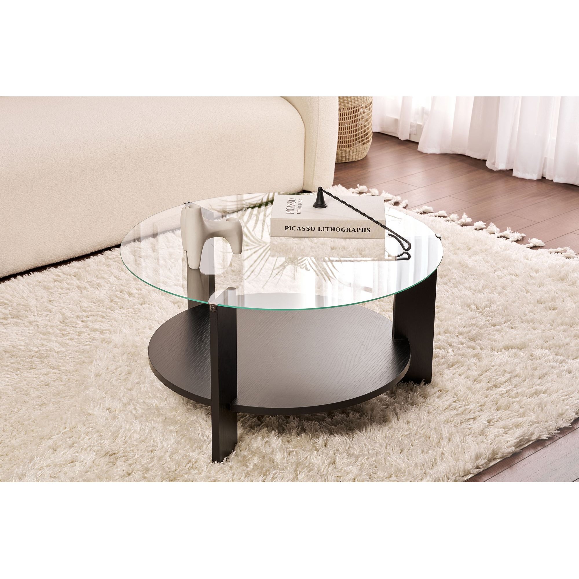 Mesa Centro Clara Wood Preto Transparent