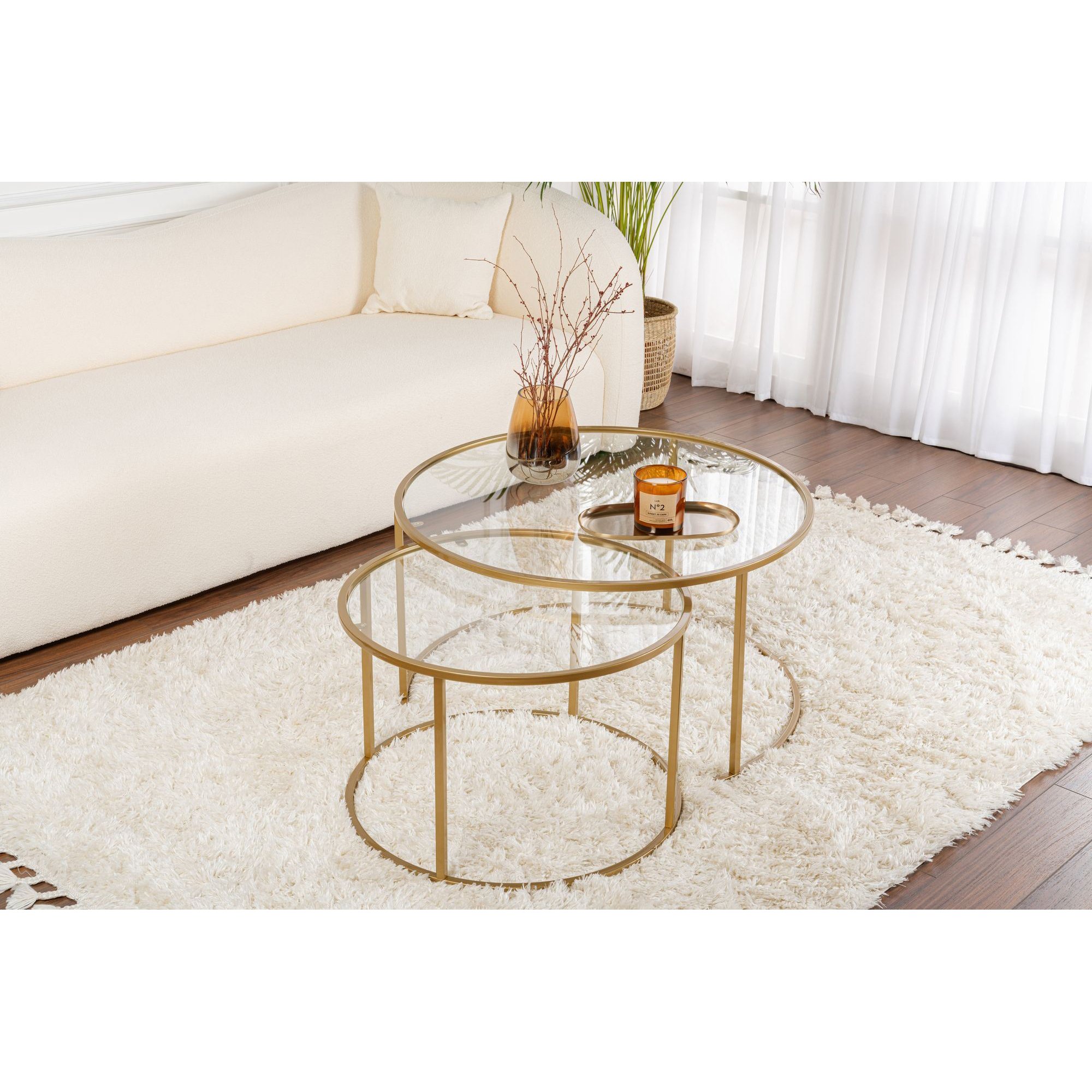 Conjunto Mesas Centro Aurum 80 60 Dourado Transparent