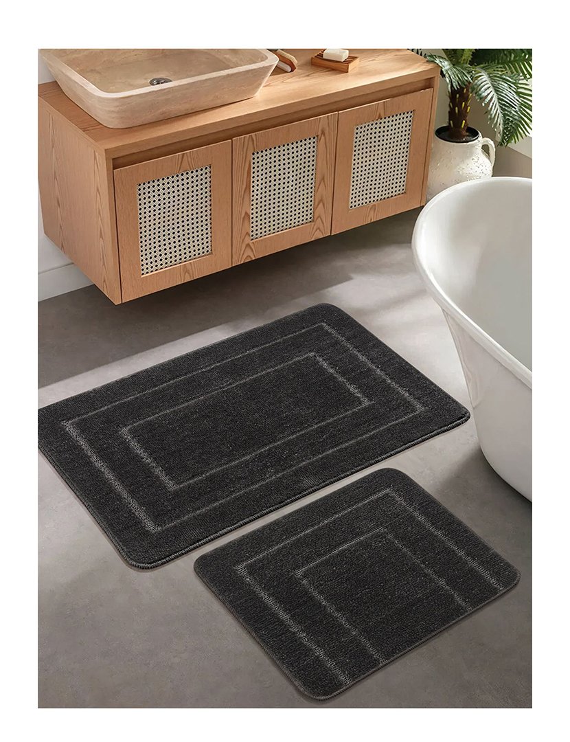 Set of 2 Bath Mats House Bath Cerceve Anthracite