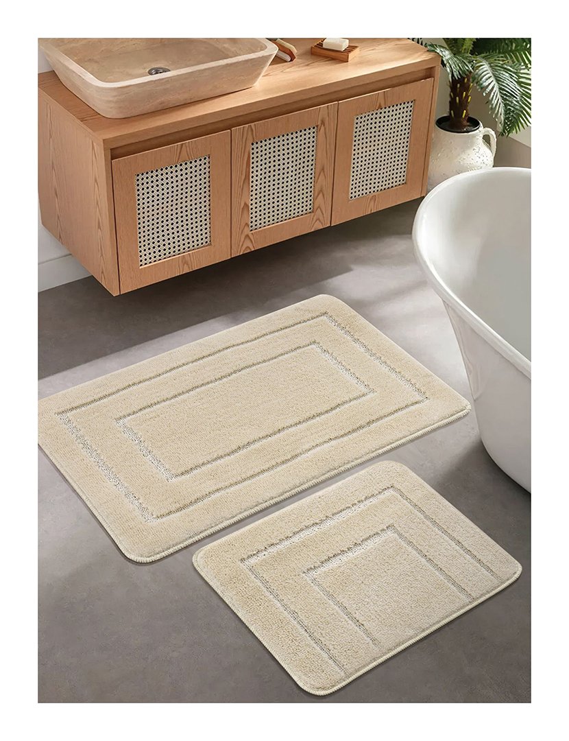 Set of 2 Bath Mats Home Cream