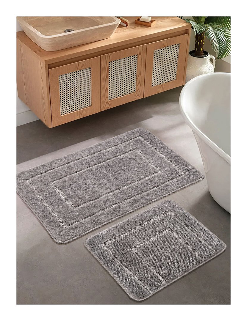 Set of 2 Bath Rugs Cerceve Grey