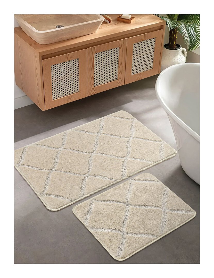 Set of 2 Bath Rugs Cizgili Cream