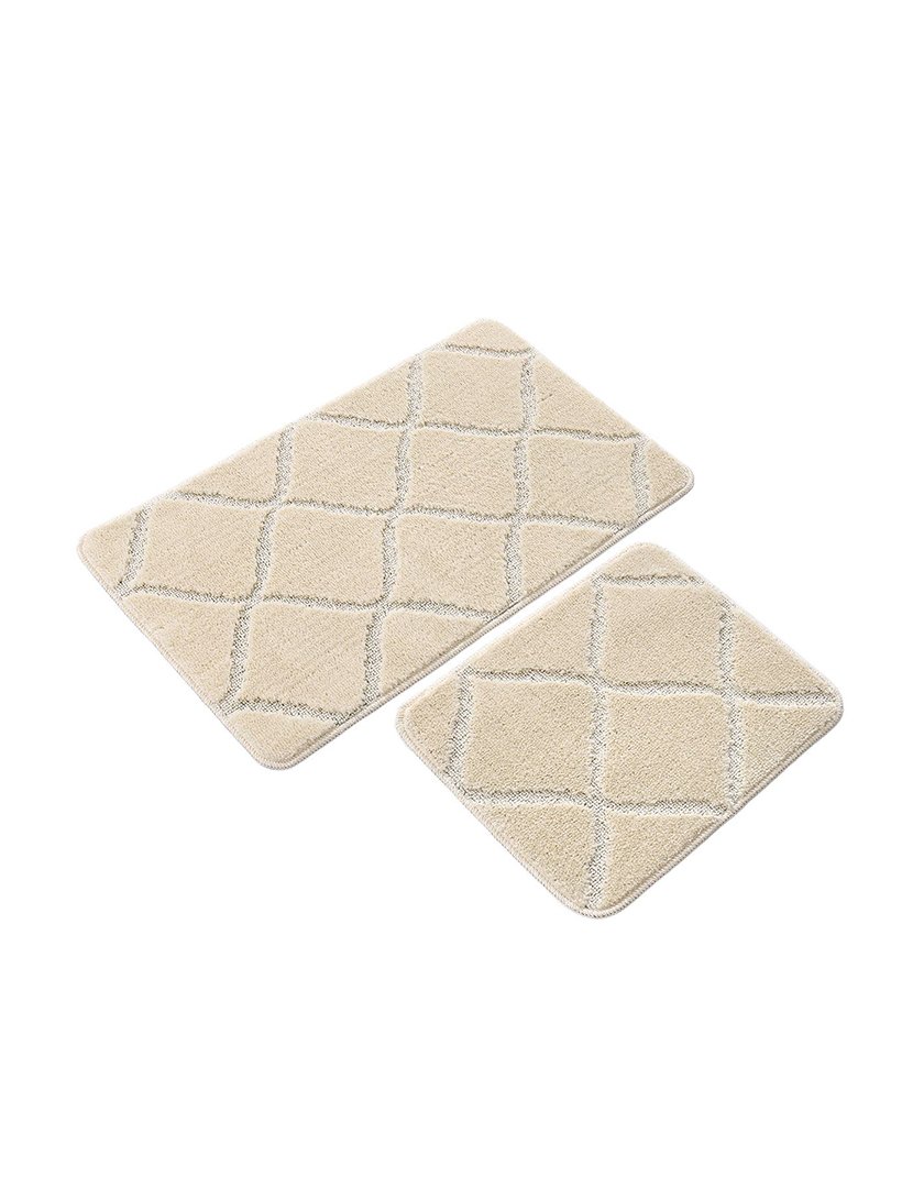 Set of 2 Bath Rugs Cizgili Cream