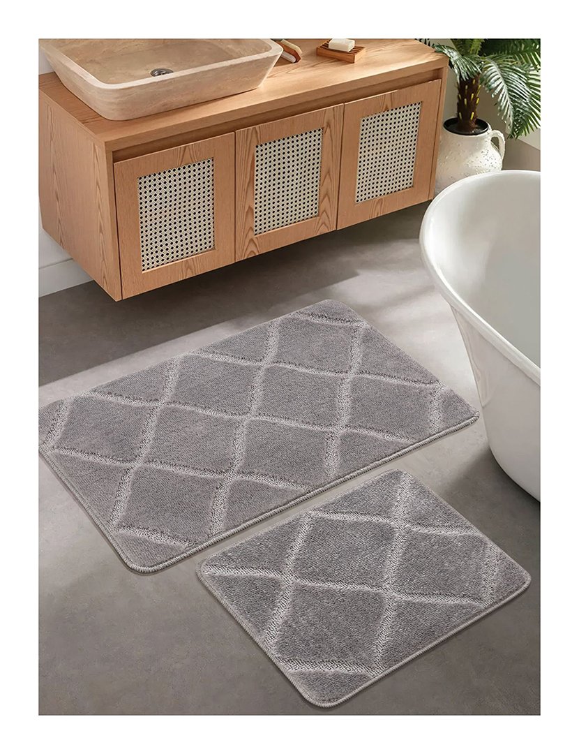 Set of 2 Bath Mats Cizgili Grey