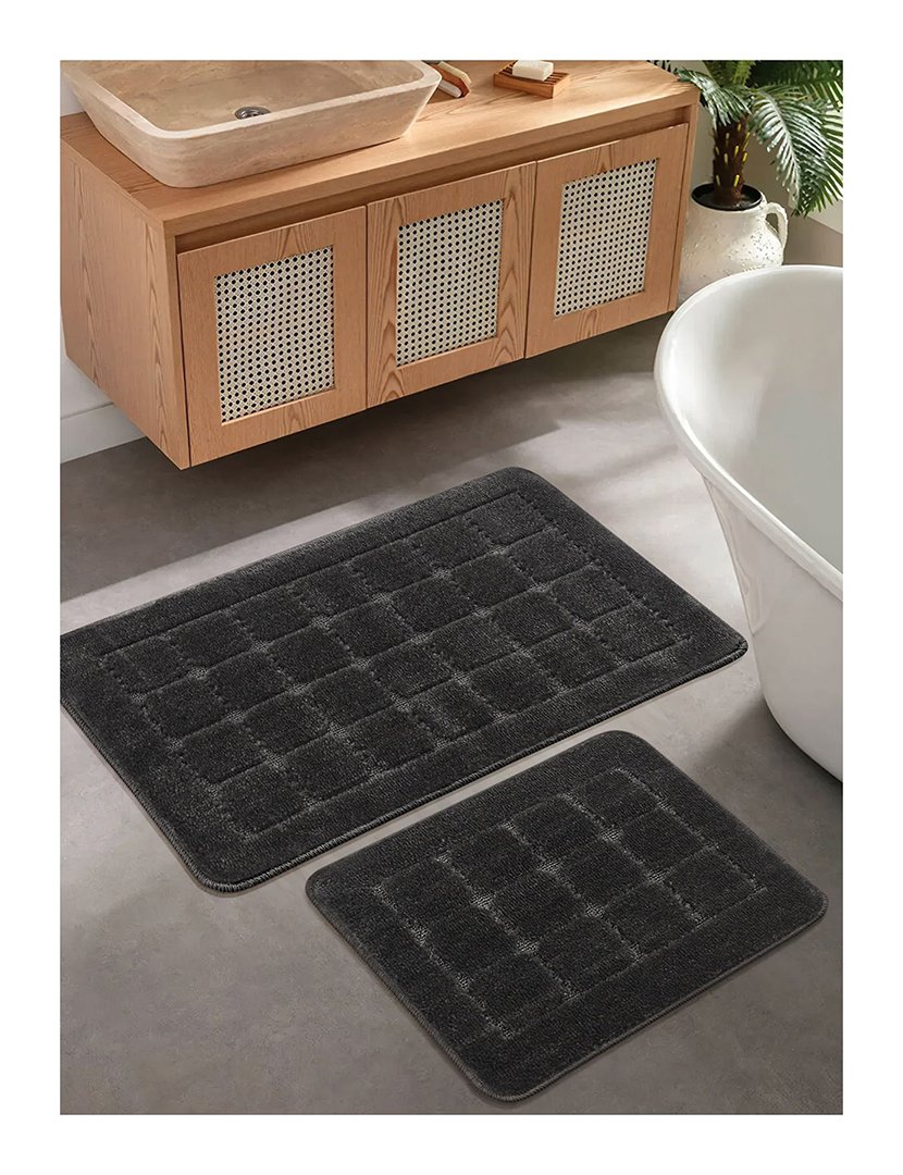 Set of 2 Kareli Anthracite Bath Mats