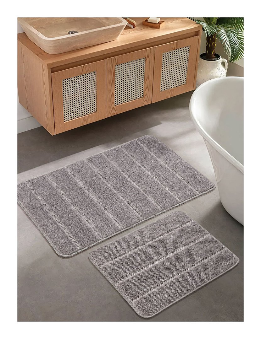 Conjunto 2 Tapetes Casa Banho Yeni Cizgili Grey