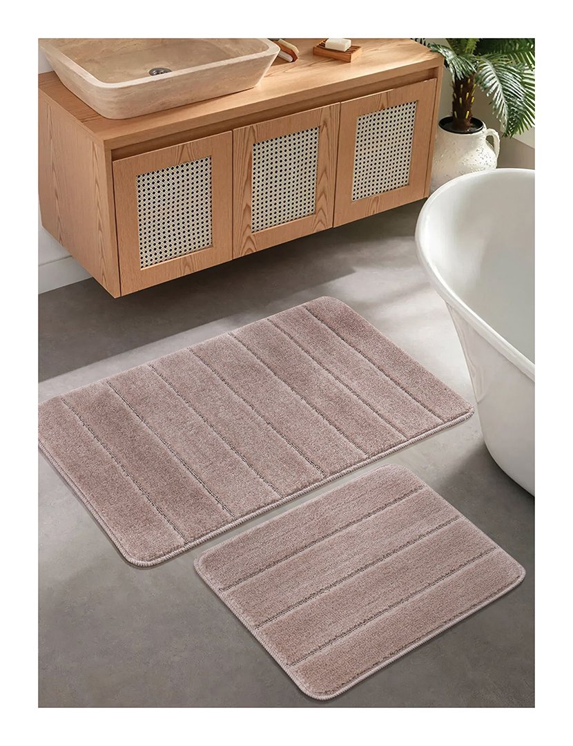 Conjunto 2 Tapetes Casa Banho Yeni Cizgili Mink