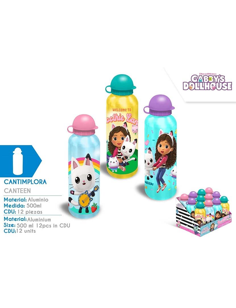 Garrafa Alumínio 500Ml 3 Desenhos Gabbys