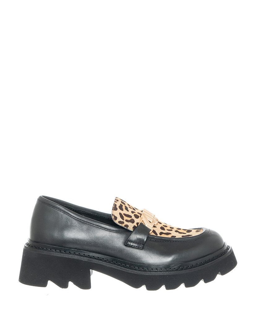 Mocassins Street Senhora Preto com Padrão Leopardo