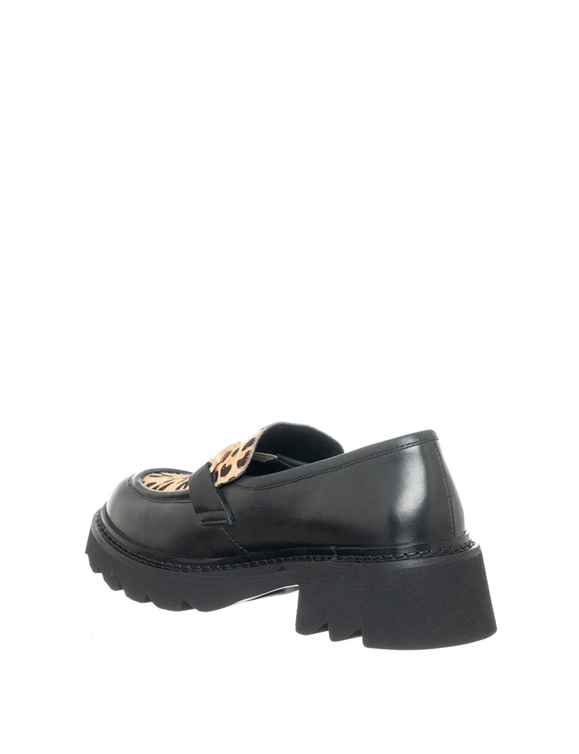 Mocassins Street Senhora Preto com Padrão Leopardo