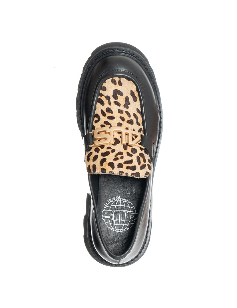 Mocassins Street Senhora Preto com Padrão Leopardo
