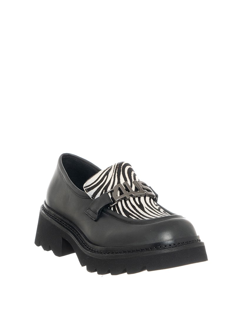 Mocassins Street Senhora Preto com Padrão Zebra