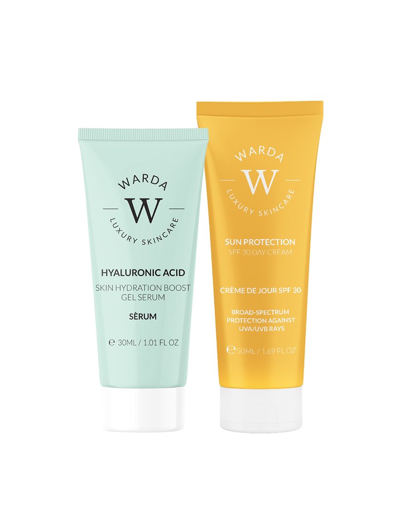 Sérum em gel ácido hialurônico hidratação intensa da pele 30ml + Creme diurno proteção solar FPS 30 50ml