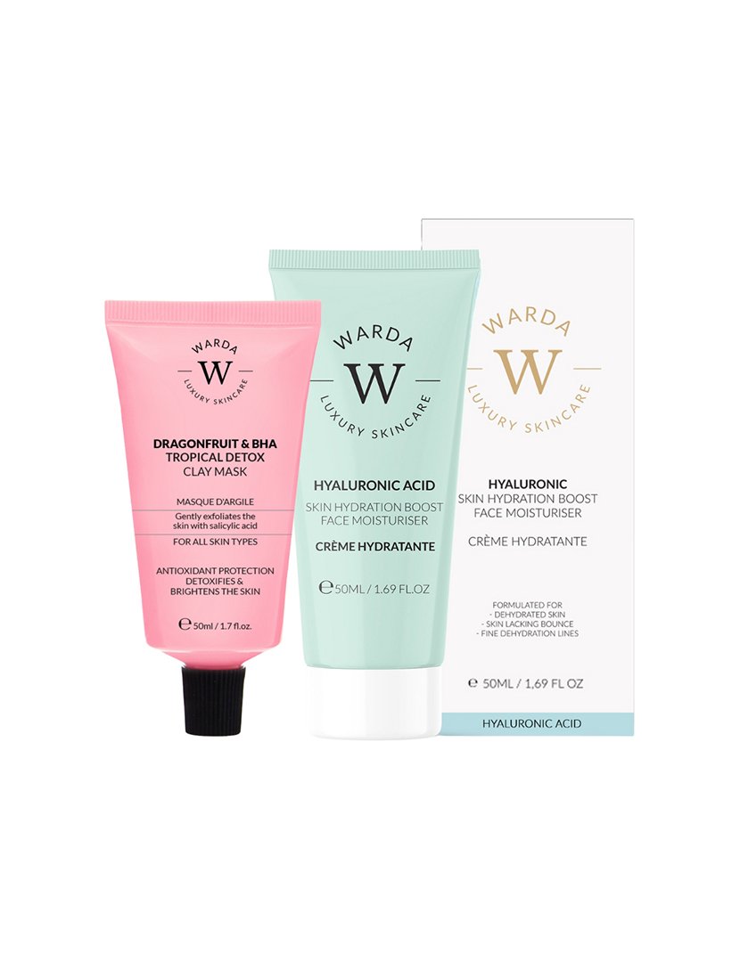 Hidratante Facial Ácido Hialurônico 50ml + Máscara de Argila Detox Tropical Pitaya e BHA 50ml