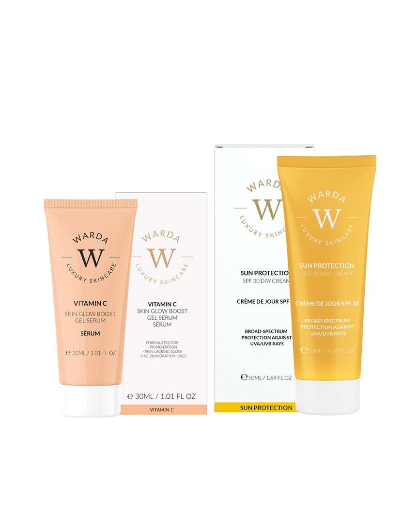 Sérum em gel vitamina C revitalizar a pele 30ml + creme de dia proteção solar FPS 30 50ml