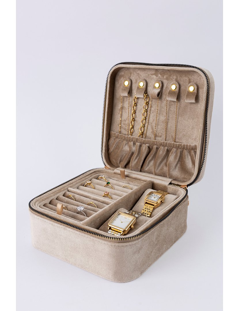 Caixa para Jóias+Relógios Veludo Castanho Claro