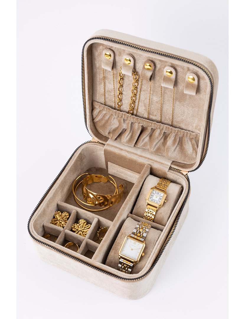 Caixa para Jóias+Relógios Veludo Castanho Claro