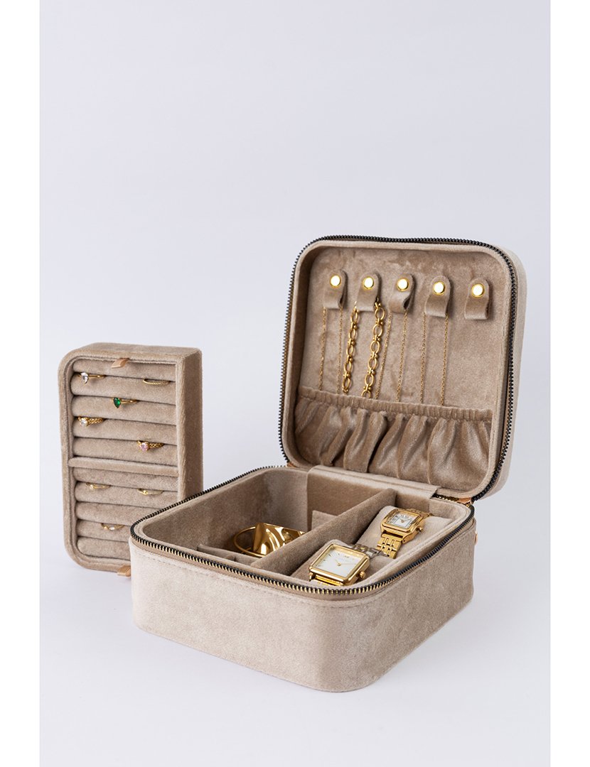 Caixa para Jóias+Relógios Veludo Castanho Claro