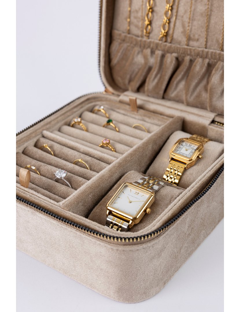 Caixa para Jóias+Relógios Veludo Castanho Claro