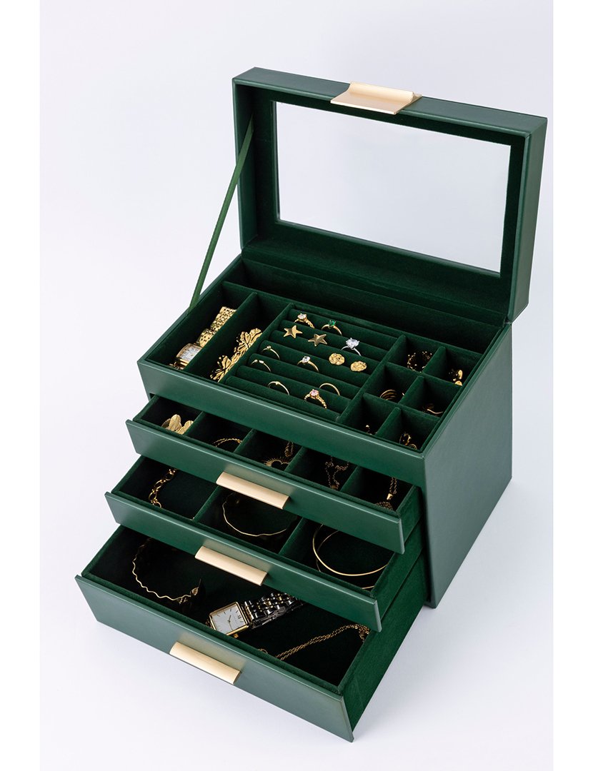 Caixa para Jóias Leather Verde Escuro