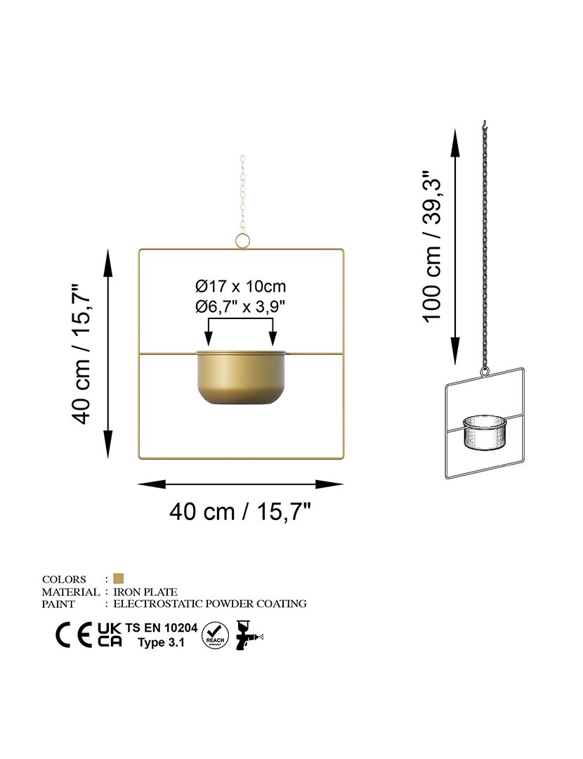 Vaso Decorativo Pandantif Dourado