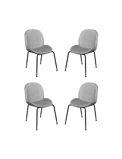 Pack 4 Cadeiras Modern Veludo Metal Cinza Claro