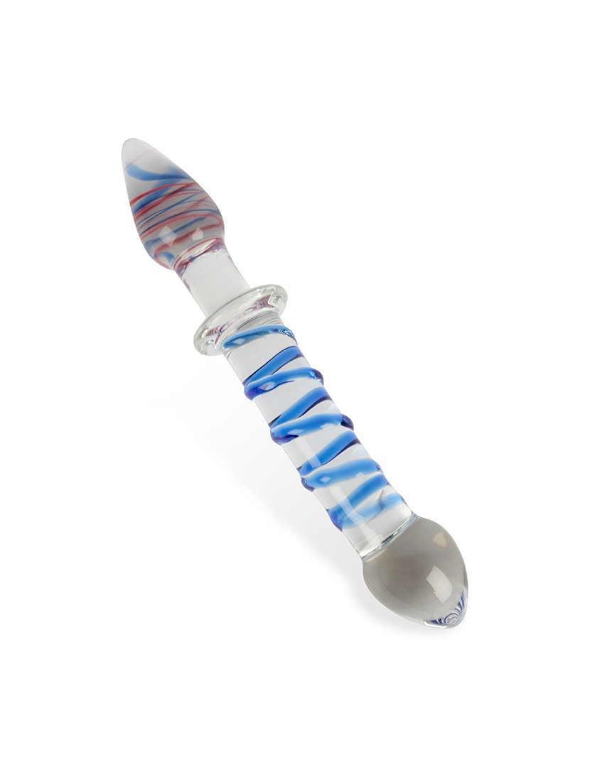 Dildo Pênis de Dupla Extremidade em Vidro Premium Borossilicato - Tamanho L - Transparente e Azul