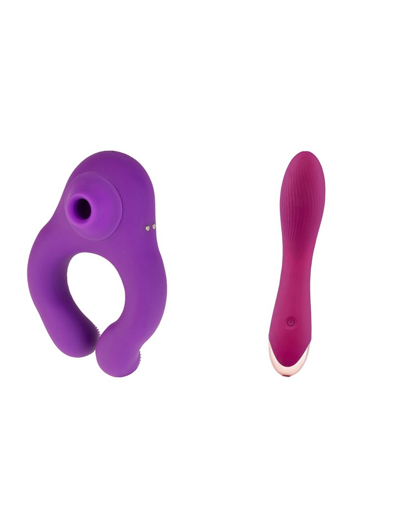 Caixa de 2 brinquedos sexuais: estimulador de clitóris e vibrador de ponto G - Violeta