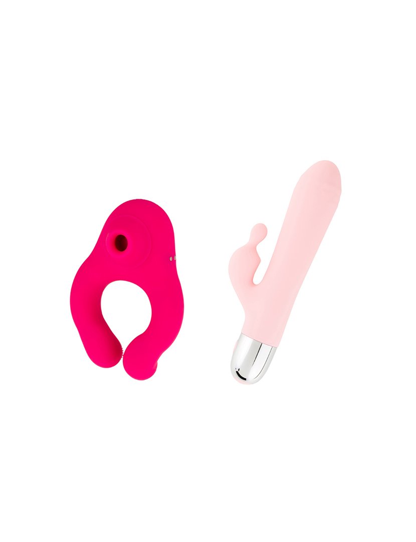 Caixa de 2 brinquedos sexuais: estimulador de clitóris e vibrador de ponto G - Rosa