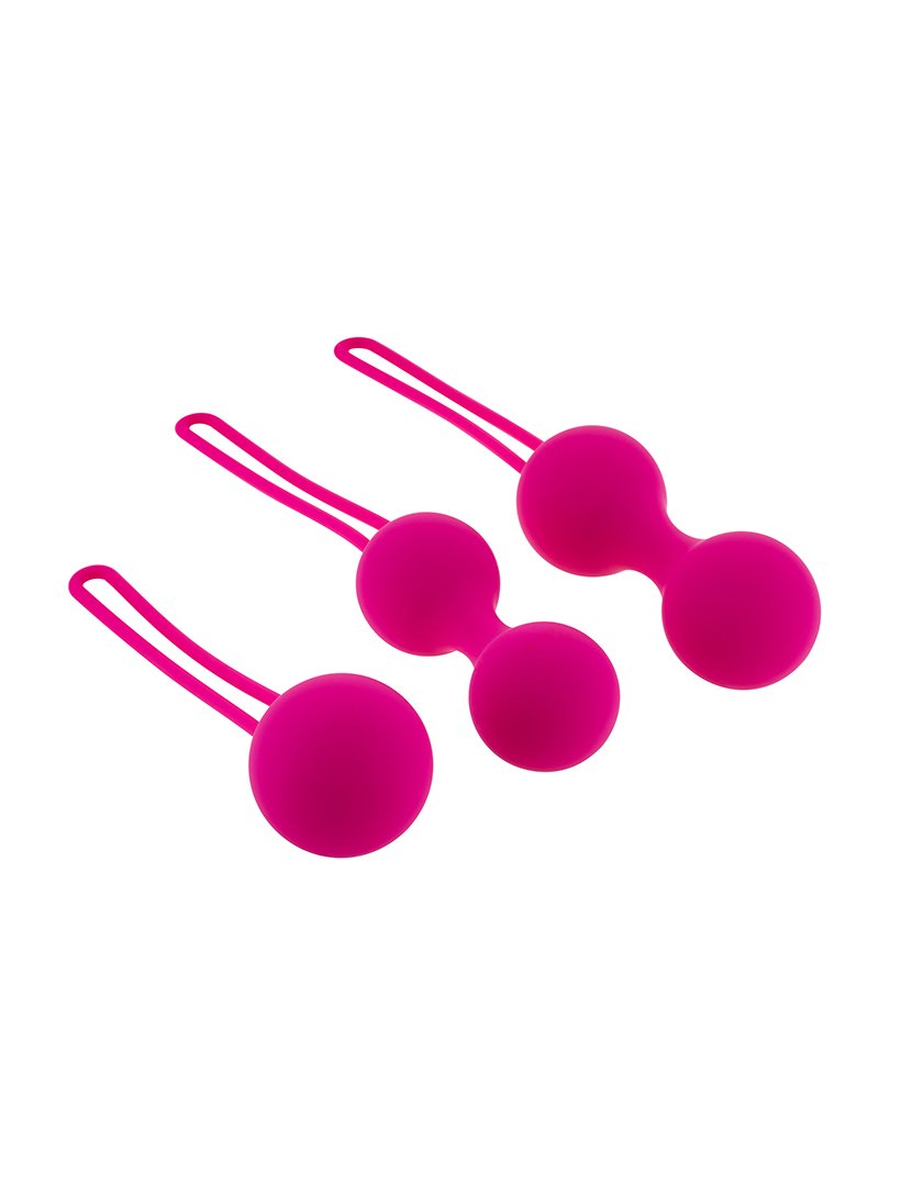 Caixa de 3 brinquedos sexuais: estimulador de clitóris, vibrador wand e bolas de gueixa - Rosa