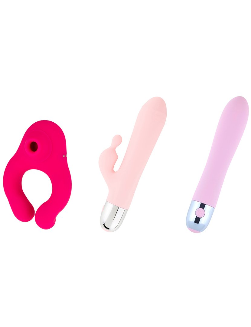 Pack Descoberta: estimulador de clitóris, vibrador rabbit, vibrador de ponto G - Rosa