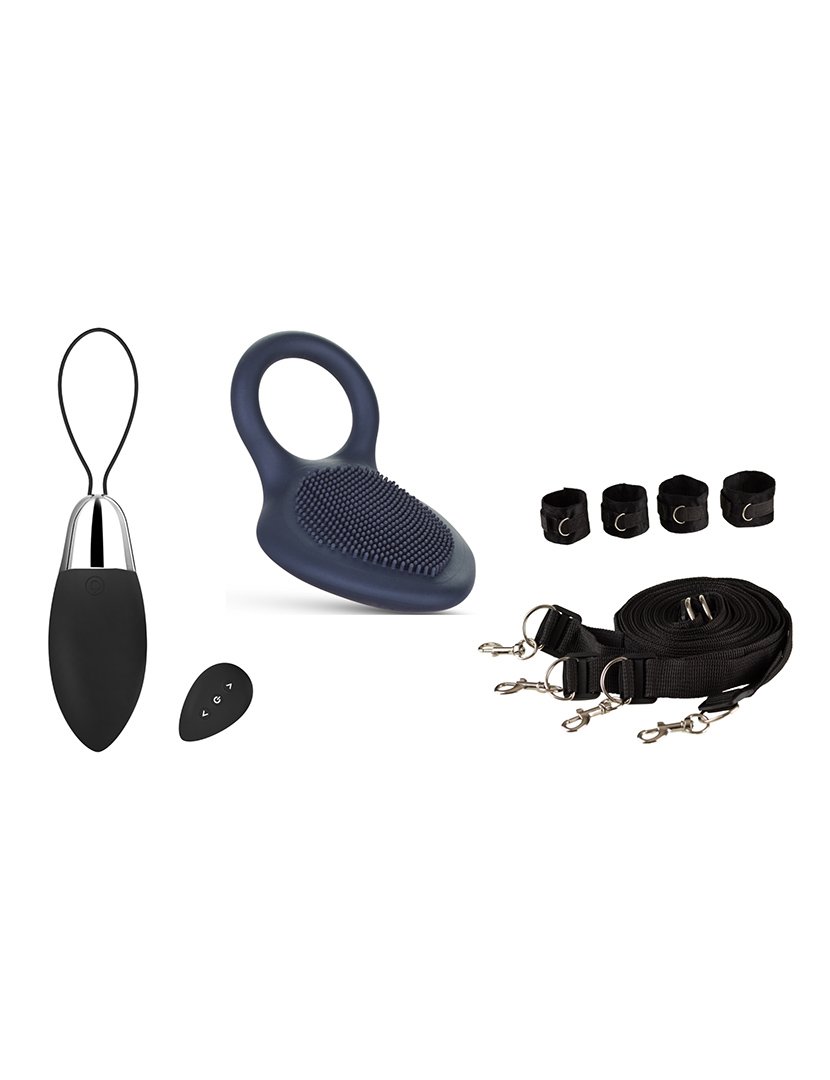 Duo Pack: ovo vibratório, anel vibratório, kit de acessórios - Preto